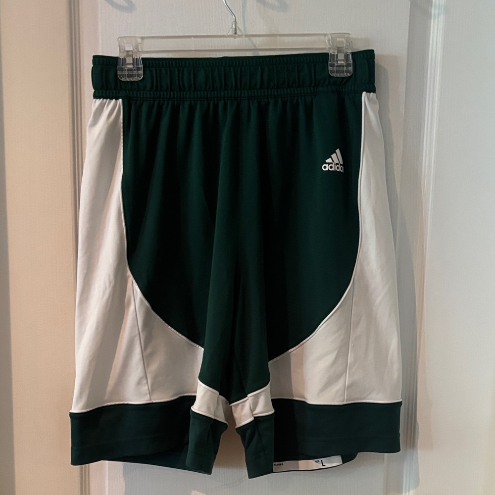 Adidas Dark Green and White Sports Shorts